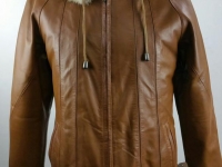 "Isabella" ladies zip up hooded jacket in tan nappa leather.